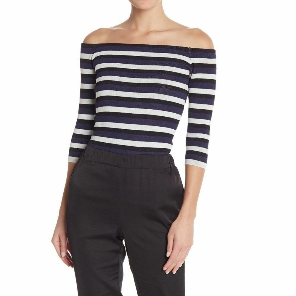 RACHEL Rachel Roy Womens Striped Wren Off The Shoulder Blouse